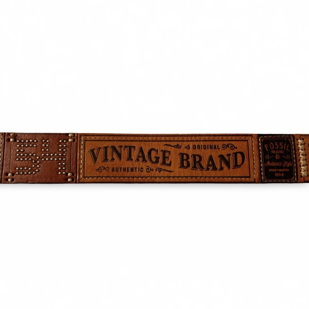 Rare Y2K VTG Fossil 54 Logo Patchwork Leather Belt | Size Medium M - Picture 12 of 14